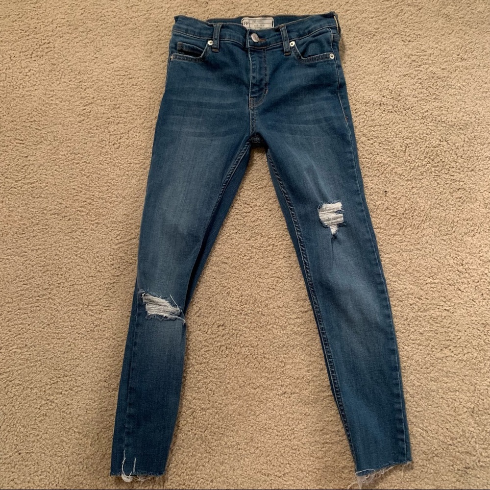 Free People Medium Wash Distressed Skinny Jeans